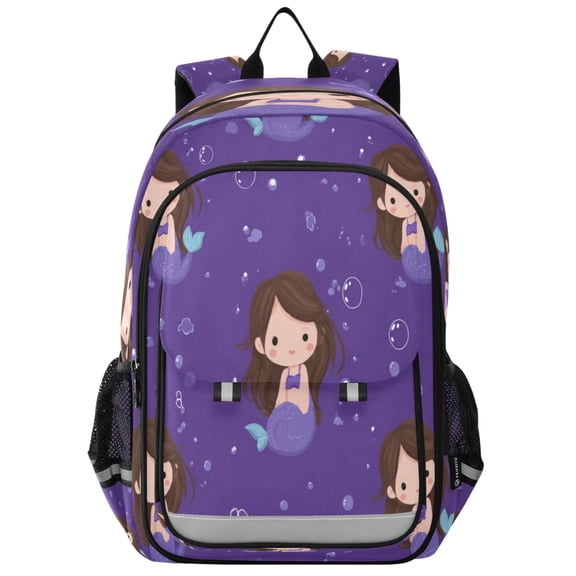 Flip-Top Backpack 17L Capacity Lightweight Bookpack Reflective Safety Strips & Adjustable Chest Strap Brown Hair Mermaid