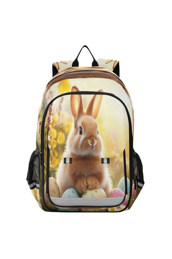 Flip-Top Backpack 17L Capacity Lightweight Bookpack Reflective Safety Strips & Adjustable Chest Strap Bunny with Long Ears