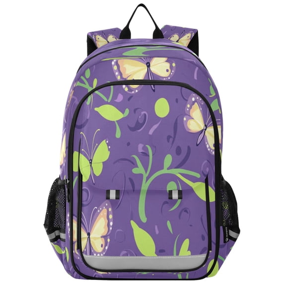 Flip-Top Backpack 17L Capacity Lightweight Bookpack Reflective Safety Strips & Adjustable Chest Strap Butterflies and Swirls Pattern