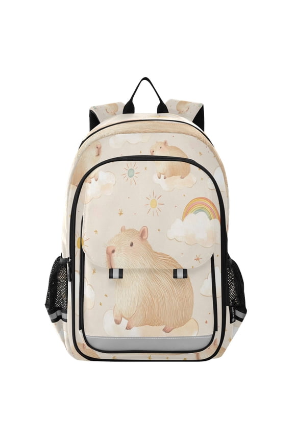 Flip-Top Backpack 17L Capacity Lightweight Bookpack Reflective Safety Strips & Adjustable Chest Strap Capybara Pattern