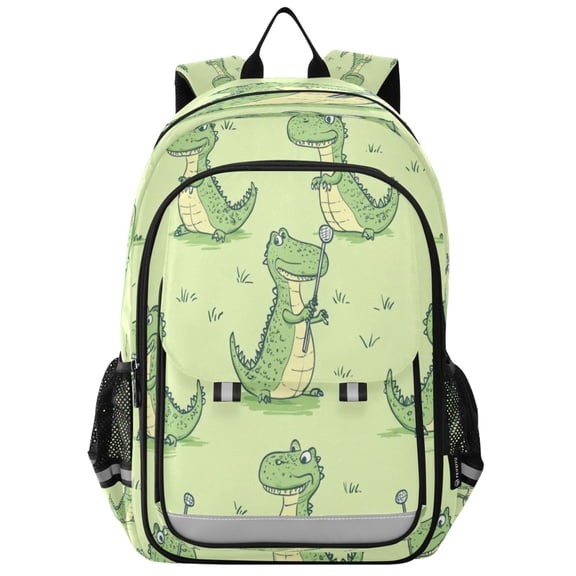Flip-Top Backpack 17L Capacity Lightweight Bookpack Reflective Safety Strips & Adjustable Chest Strap Cartoon Alligators Playing Golf