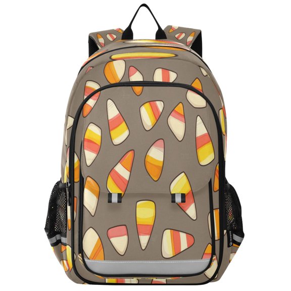 Flip-Top Backpack 17L Capacity Lightweight Bookpack Reflective Safety Strips & Adjustable Chest Strap Cartoon Candy Corn