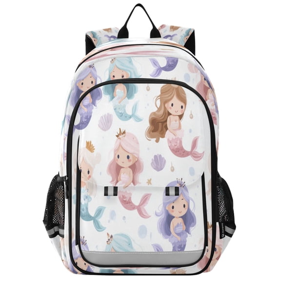 Flip-Top Backpack 17L Capacity Lightweight Bookpack Reflective Safety Strips & Adjustable Chest Strap Cartoon Mermaids