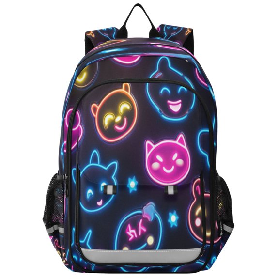 Flip-Top Backpack 17L Capacity Lightweight Bookpack Reflective Safety Strips & Adjustable Chest Strap Cartoon Smiling Faces