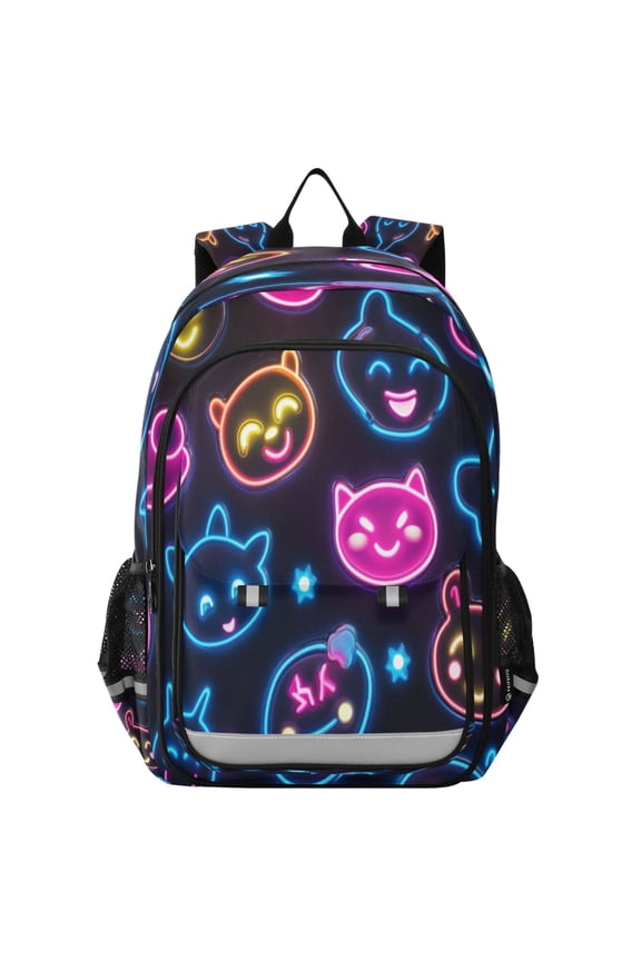 Flip-Top Backpack 17L Capacity Lightweight Bookpack Reflective Safety Strips & Adjustable Chest Strap Cartoon Smiling Faces