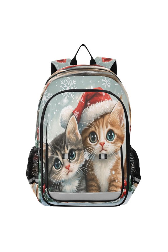Flip-Top Backpack 17L Capacity Lightweight Bookpack Reflective Safety Strips & Adjustable Chest Strap Christmas Cute Cat