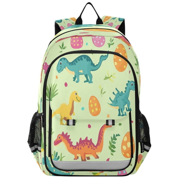 Flip-Top Backpack 17L Capacity Lightweight Bookpack Reflective Safety Strips & Adjustable Chest Strap Colorful Dinosaurs and Eggs
