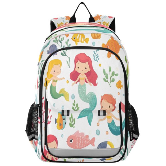 Flip-Top Backpack 17L Capacity Lightweight Bookpack Reflective Safety Strips & Adjustable Chest Strap Colorful Mermaids