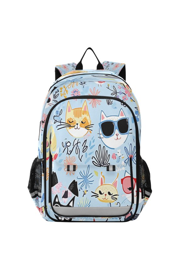 Flip-Top Backpack 17L Capacity Lightweight Bookpack Reflective Safety Strips & Adjustable Chest Strap Colorsful Cute Cats
