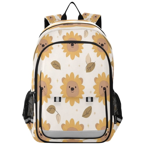 Flip-Top Backpack 17L Capacity Lightweight Bookpack Reflective Safety Strips & Adjustable Chest Strap Cute Bear-face Sunflower