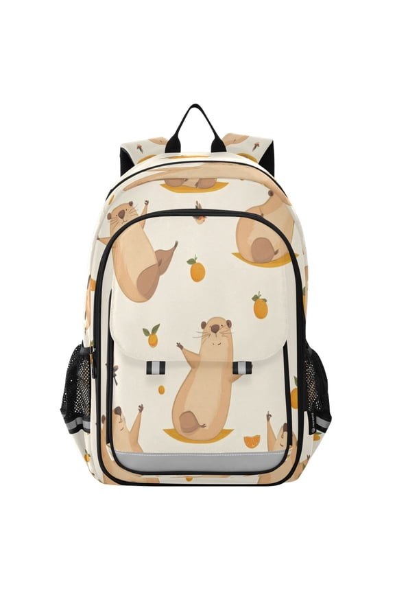 Flip-Top Backpack 17L Capacity Lightweight Bookpack Reflective Safety Strips & Adjustable Chest Strap Cute Capybara Yoga Poses