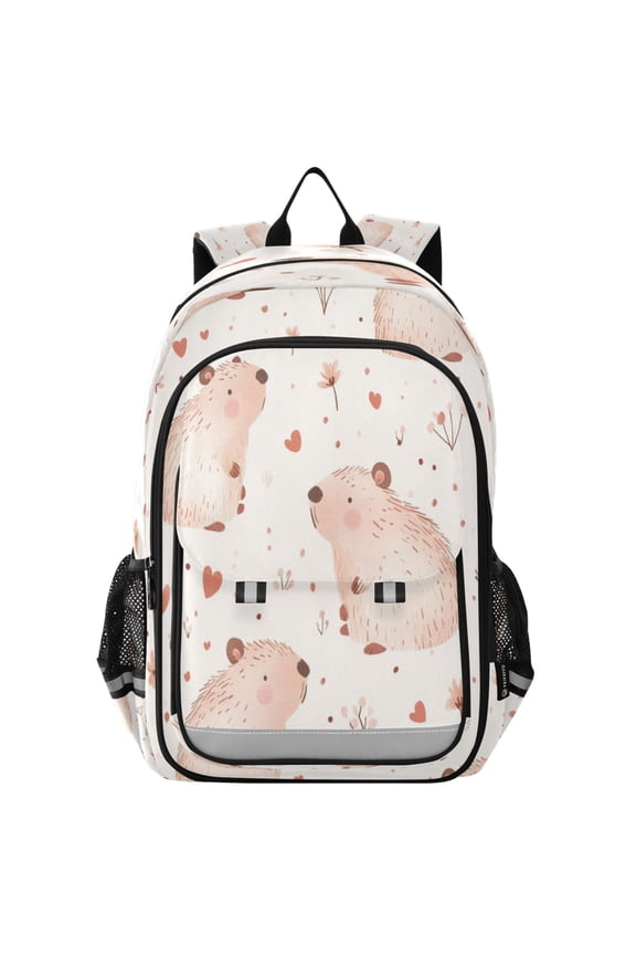 Flip-Top Backpack 17L Capacity Lightweight Bookpack Reflective Safety Strips & Adjustable Chest Strap Cute Capybaras Pattern