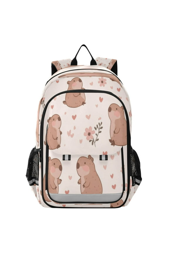 Flip-Top Backpack 17L Capacity Lightweight Bookpack Reflective Safety Strips & Adjustable Chest Strap Cute Capybaras