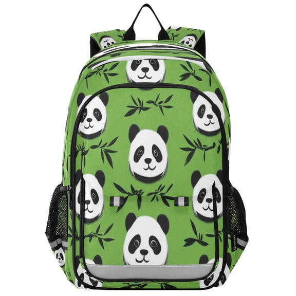 Flip-Top Backpack 17L Capacity Lightweight Bookpack Reflective Safety Strips & Adjustable Chest Strap Cute Panda Heads