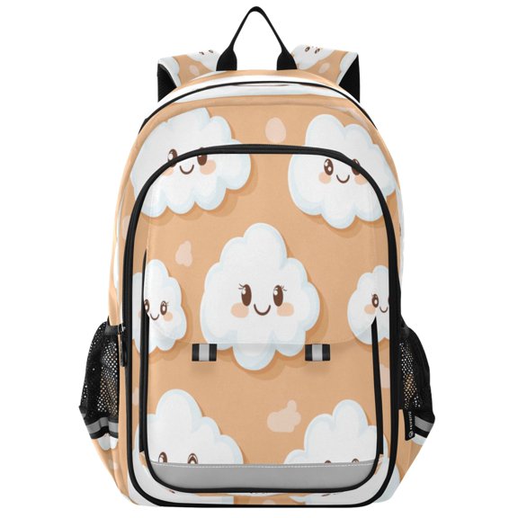 Flip-Top Backpack 17L Capacity Lightweight Bookpack Reflective Safety Strips & Adjustable Chest Strap Cute White Clouds