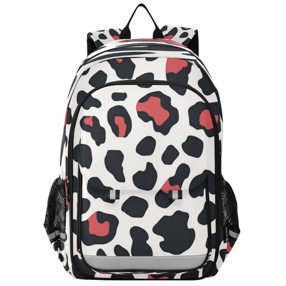 Flip-Top Backpack 17L Capacity Lightweight Bookpack Reflective Safety Strips & Adjustable Chest Strap Dark Red Leopard Print