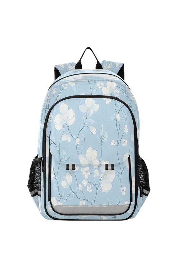 Flip-Top Backpack 17L Capacity Lightweight Bookpack Reflective Safety Strips & Adjustable Chest Strap Delicate White Flowers