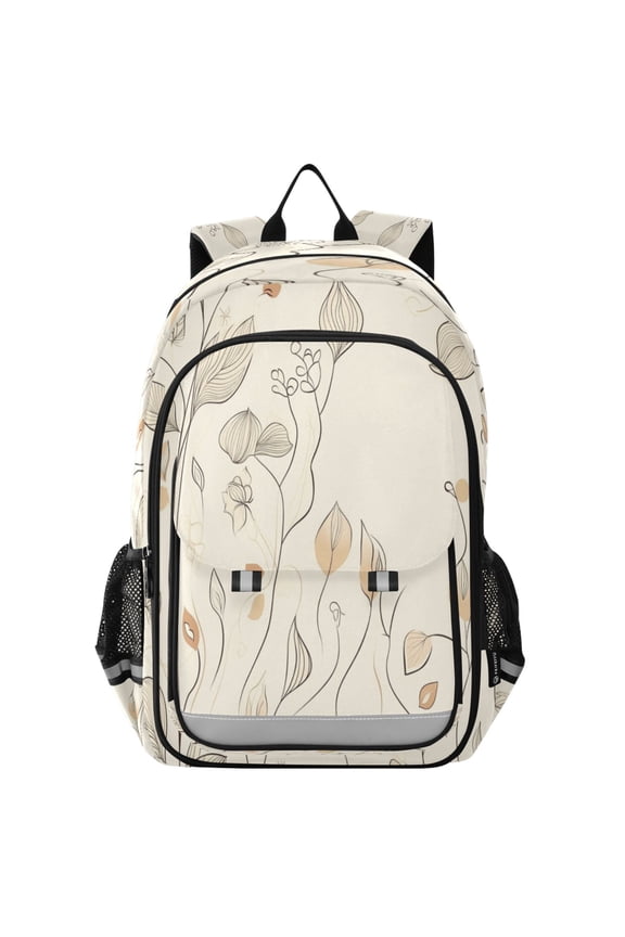 Flip-Top Backpack 17L Capacity Lightweight Bookpack Reflective Safety Strips & Adjustable Chest Strap Elegant Simple Line Art