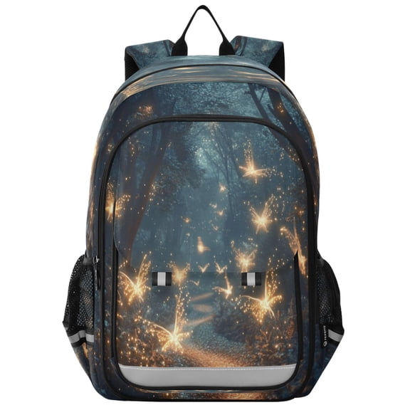 Flip-Top Backpack 17L Capacity Lightweight Bookpack Reflective Safety Strips & Adjustable Chest Strap Fantasy Forest at Night