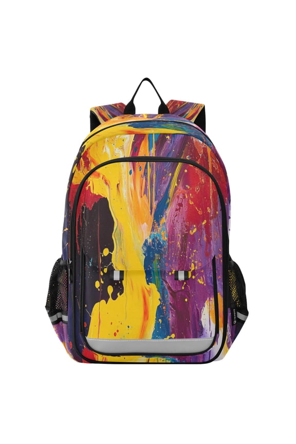Flip-Top Backpack 17L Capacity Lightweight Bookpack Reflective Safety Strips & Adjustable Chest Strap Flames and Sparks Painting