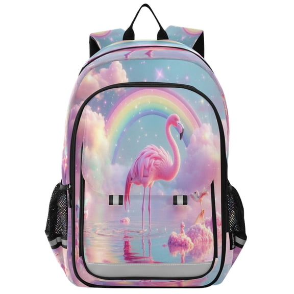Flip-Top Backpack 17L Capacity Lightweight Bookpack Reflective Safety Strips & Adjustable Chest Strap Flamingo in The Water