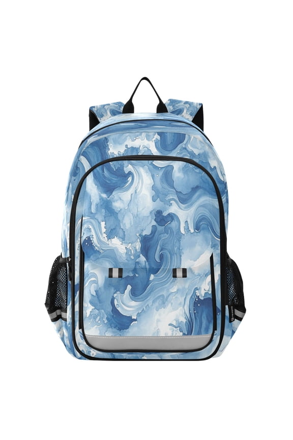 Flip-Top Backpack 17L Capacity Lightweight Bookpack Reflective Safety Strips & Adjustable Chest Strap Fluid Indigo Waves