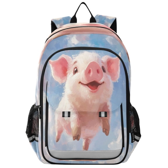 Flip-Top Backpack 17L Capacity Lightweight Bookpack Reflective Safety Strips & Adjustable Chest Strap Flying Cute Pig
