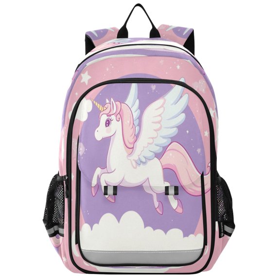 Flip-Top Backpack 17L Capacity Lightweight Bookpack Reflective Safety Strips & Adjustable Chest Strap Flying Unicorn with Wings