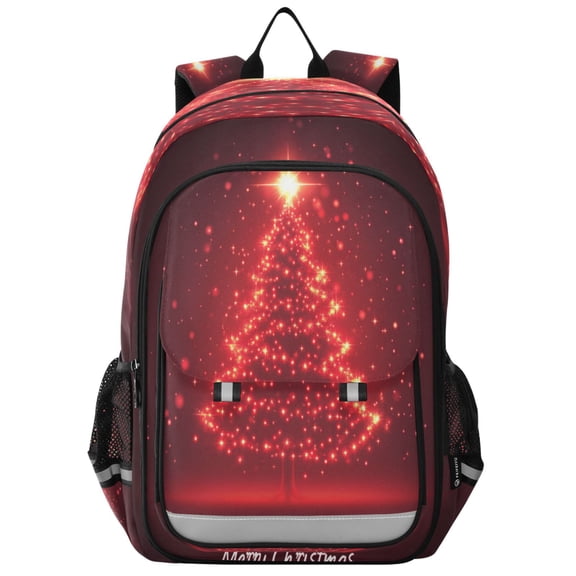 Flip-Top Backpack 17L Capacity Lightweight Bookpack Reflective Safety Strips & Adjustable Chest Strap Glowing Christmas Tree