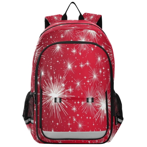 Flip-Top Backpack 17L Capacity Lightweight Bookpack Reflective Safety Strips & Adjustable Chest Strap Glowing Stars and Fireworks
