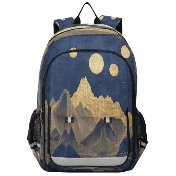 Flip-Top Backpack 17L Capacity Lightweight Bookpack Reflective Safety Strips & Adjustable Chest Strap Gold-blue Mountains