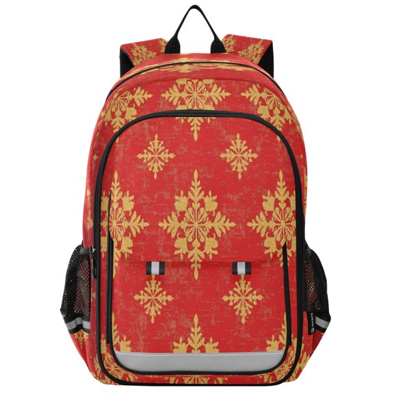 Flip-Top Backpack 17L Capacity Lightweight Bookpack Reflective Safety Strips & Adjustable Chest Strap Golden Snowflakes