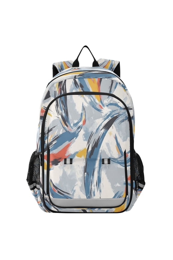 Flip-Top Backpack 17L Capacity Lightweight Bookpack Reflective Safety Strips & Adjustable Chest Strap Gray Brush Strokes