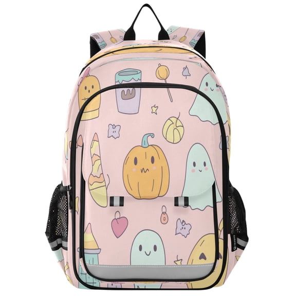 Flip-Top Backpack 17L Capacity Lightweight Bookpack Reflective Safety Strips & Adjustable Chest Strap Halloween Pink Elements