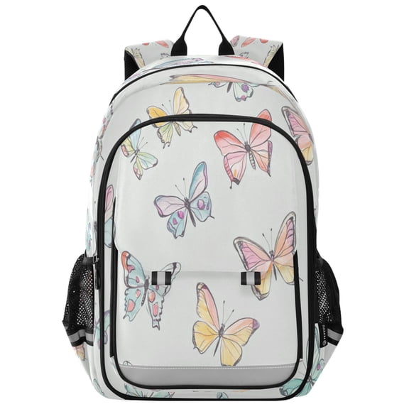 Flip-Top Backpack 17L Capacity Lightweight Bookpack Reflective Safety Strips & Adjustable Chest Strap Hand-drawn Pastel Colors Butterflies