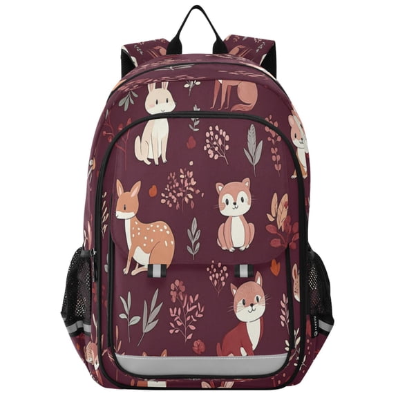 Flip-Top Backpack 17L Capacity Lightweight Bookpack Reflective Safety Strips & Adjustable Chest Strap Joyous Forest Animals