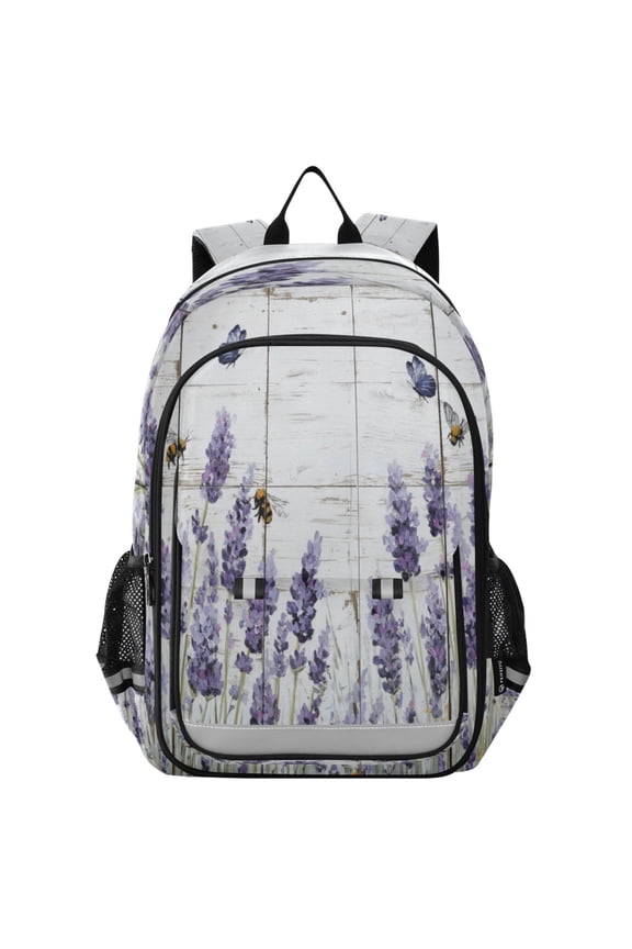 Flip-Top Backpack 17L Capacity Lightweight Bookpack Reflective Safety Strips & Adjustable Chest Strap Lavender and Bees