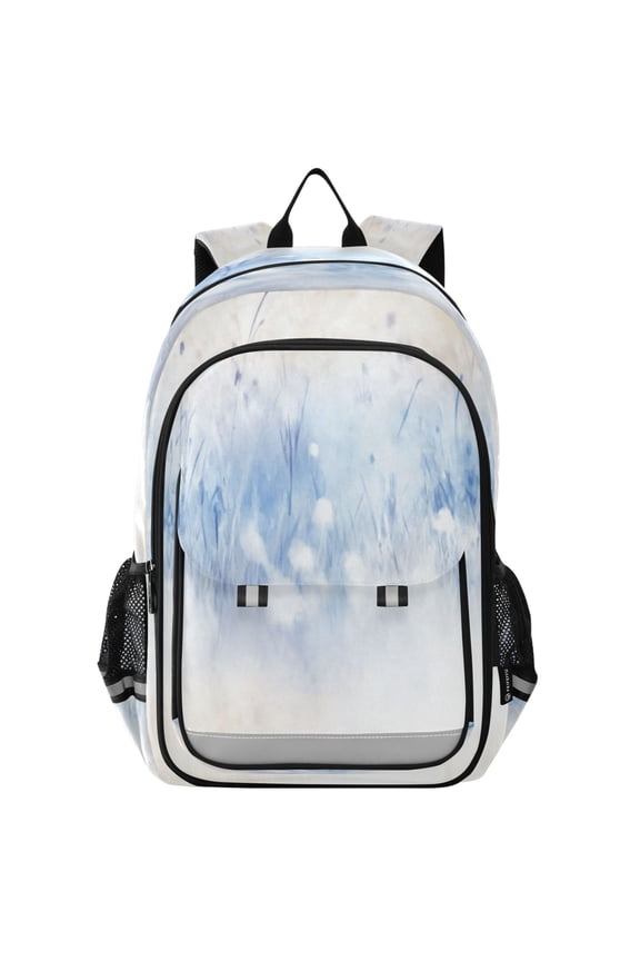 Flip-Top Backpack 17L Capacity Lightweight Bookpack Reflective Safety Strips & Adjustable Chest Strap Light Blue Grass