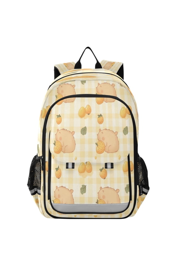 Flip-Top Backpack 17L Capacity Lightweight Bookpack Reflective Safety Strips & Adjustable Chest Strap Light Brown Capybara
