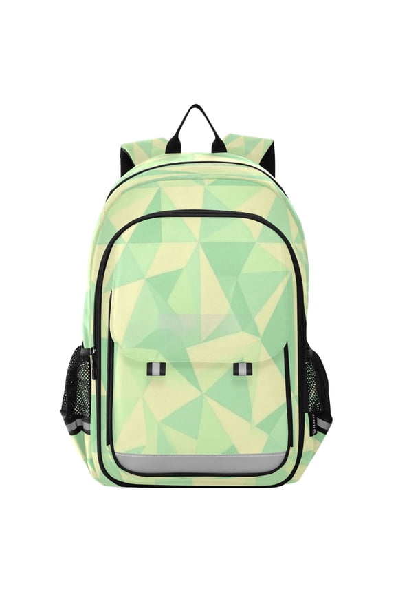 Flip-Top Backpack 17L Capacity Lightweight Bookpack Reflective Safety Strips & Adjustable Chest Strap Light Green Triangles