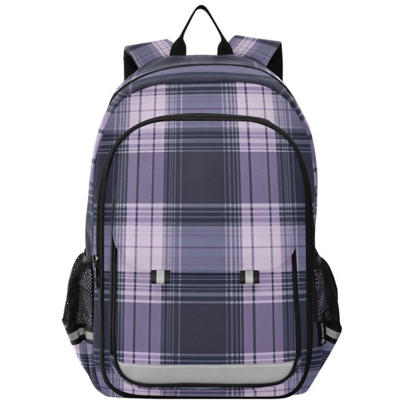 Flip-Top Backpack 17L Capacity Lightweight Bookpack Reflective Safety Strips & Adjustable Chest Strap Light Purple Tartan
