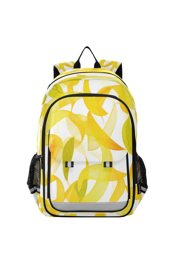 Flip-Top Backpack 17L Capacity Lightweight Bookpack Reflective Safety Strips & Adjustable Chest Strap Light Yellow Leaves