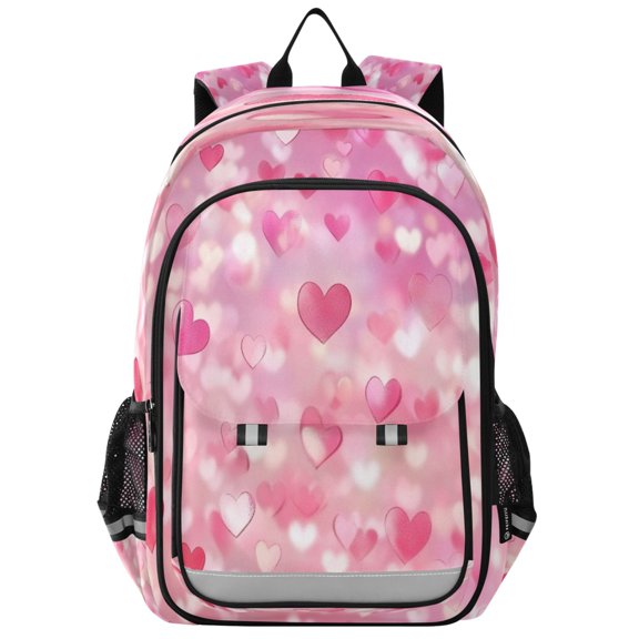 Flip-Top Backpack 17L Capacity Lightweight Bookpack Reflective Safety Strips & Adjustable Chest Strap Lots Of Hearts