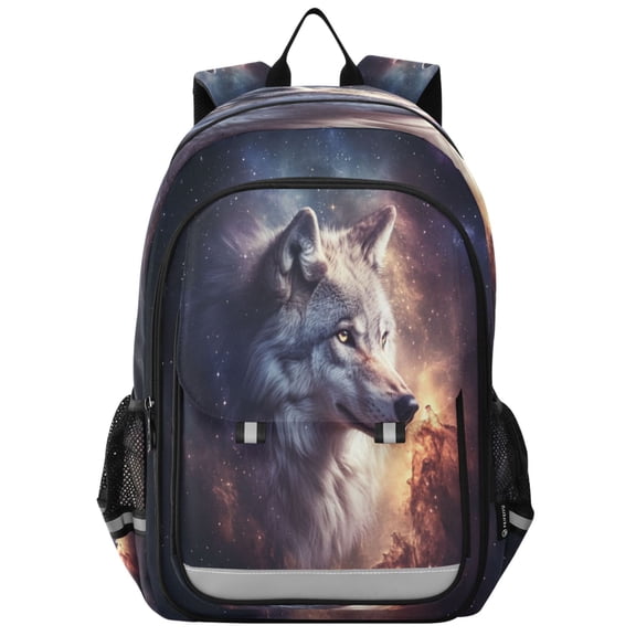 Flip-Top Backpack 17L Capacity Lightweight Bookpack Reflective Safety Strips & Adjustable Chest Strap Majestic Wolf