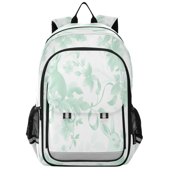Flip-Top Backpack 17L Capacity Lightweight Bookpack Reflective Safety Strips & Adjustable Chest Strap Mint Green Rabbits