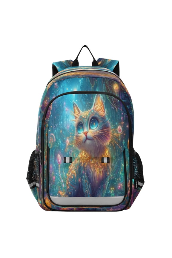 Flip-Top Backpack 17L Capacity Lightweight Bookpack Reflective Safety Strips & Adjustable Chest Strap Mystical Cat