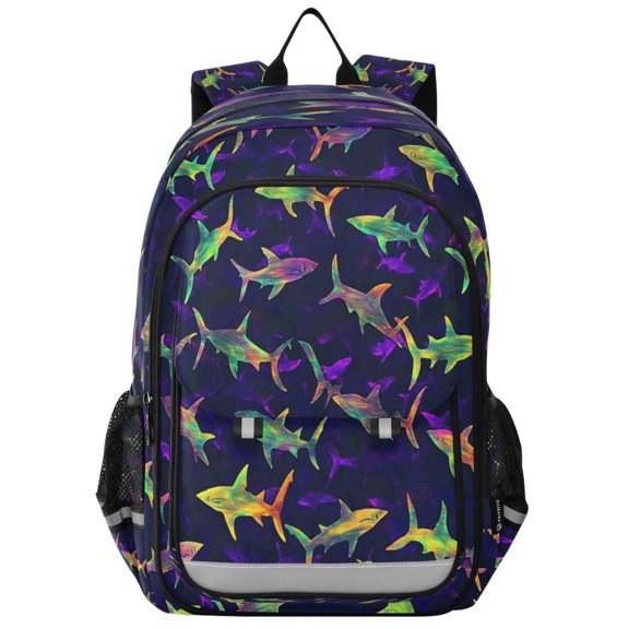 Flip-Top Backpack 17L Capacity Lightweight Bookpack Reflective Safety Strips & Adjustable Chest Strap Neon Colors Sharks