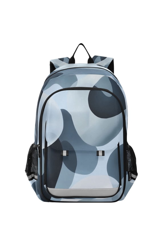 Flip-Top Backpack 17L Capacity Lightweight Bookpack Reflective Safety Strips & Adjustable Chest Strap Off-white Circular Pattern