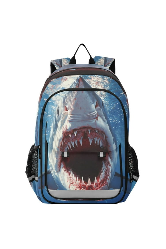 Flip-Top Backpack 17L Capacity Lightweight Bookpack Reflective Safety Strips & Adjustable Chest Strap Open Shark Mouth