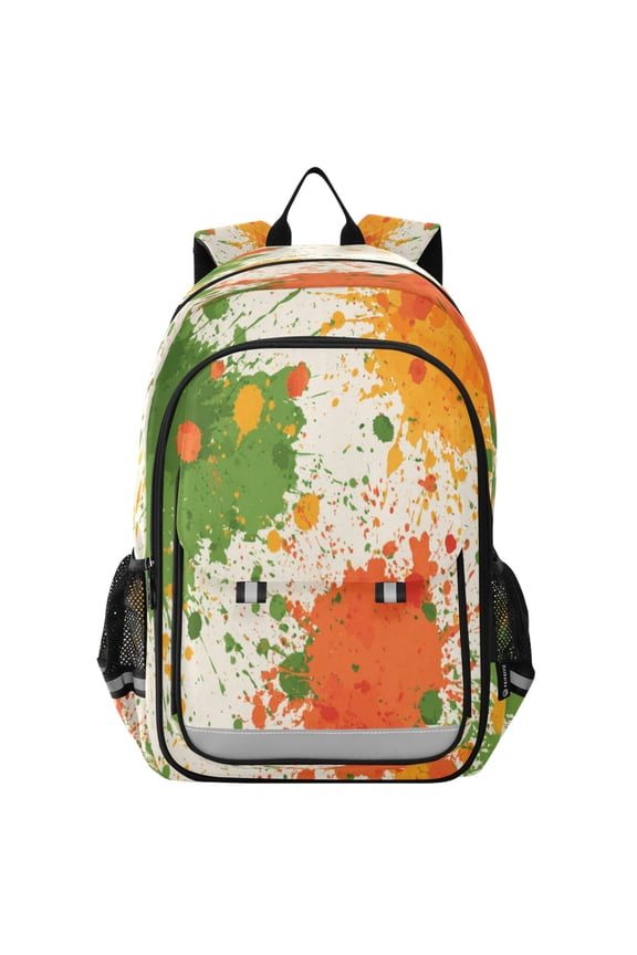 Flip-Top Backpack 17L Capacity Lightweight Bookpack Reflective Safety Strips & Adjustable Chest Strap Paint Splatter Pattern